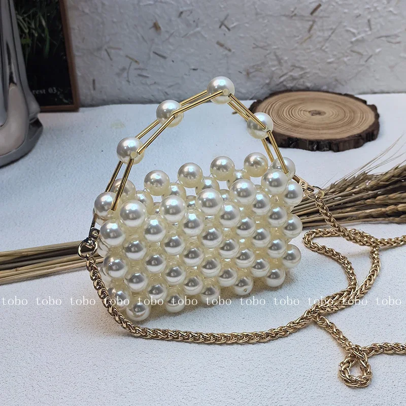 THE High Quality Sweet Woven Ladies Bag Summer Mini Party Pearl Purses Handmade Holiday Travel Beach Bead Designer Bags Luxury