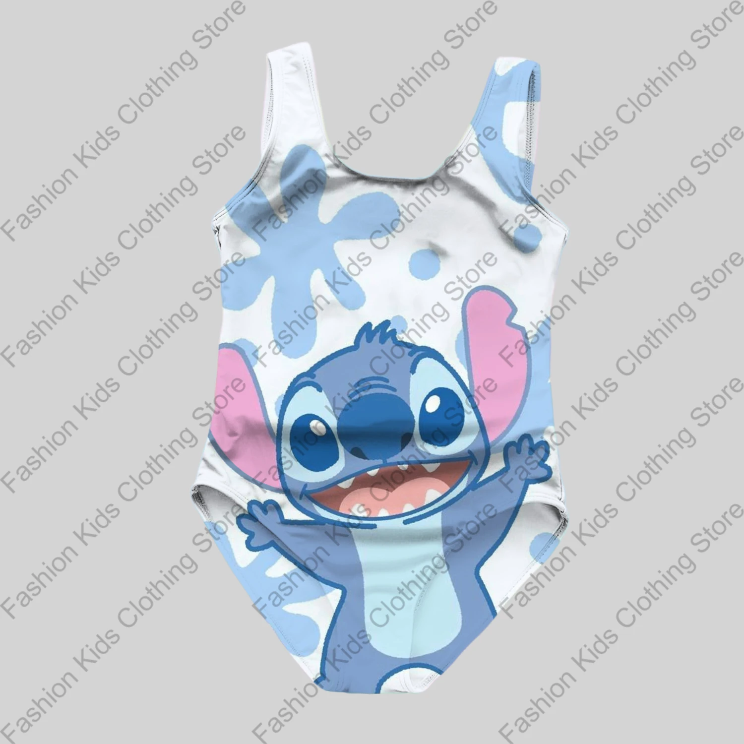 MINISO New Girls Summer Casual One-Piece Swimsuit Fashion Cartoon Cute Stitch 3d Printed Women Swimwear Sleeveless Swim Clothing