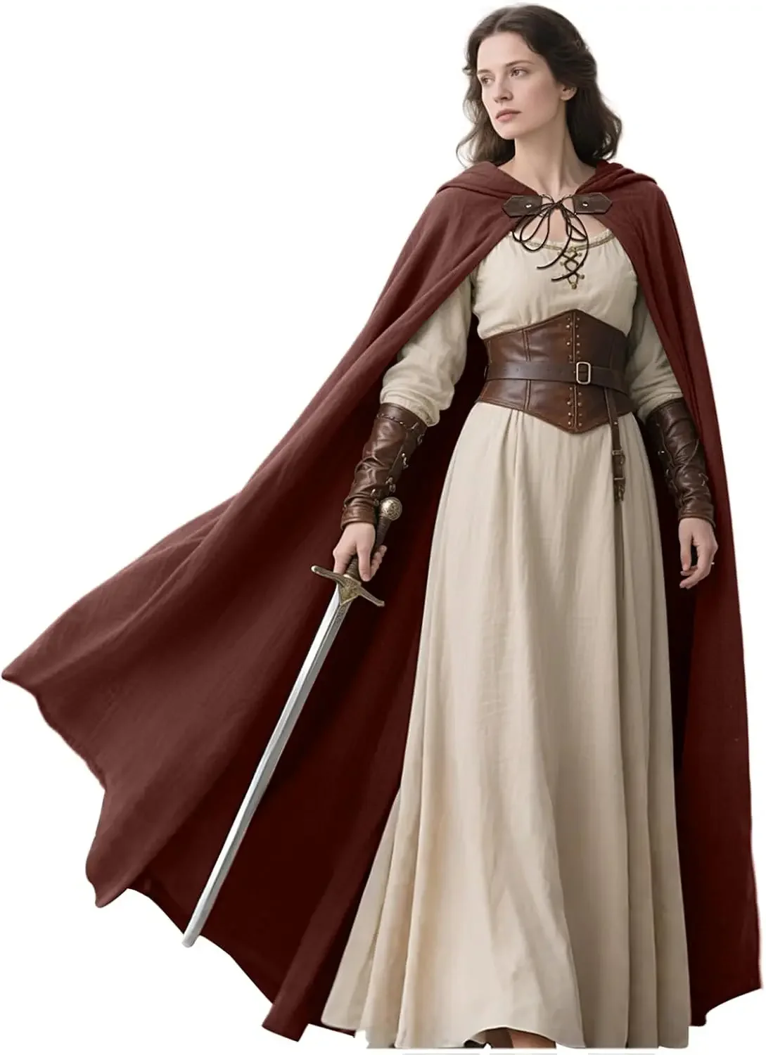 LisdinoL'VOW Middeleeuwse capuchonmantel Linnen Renaissance Cape met capuchon - Halloween Hobbit Cosplay Heks Tovenaar LARP