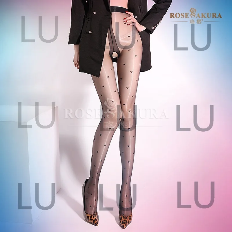 

2025 new 8353 aurora black love oily pantyhose heart-shaped dot sexy pure desire black stockings silky open crotch