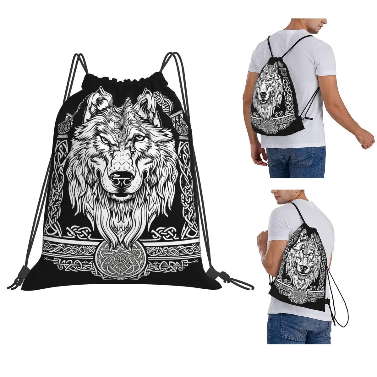 Norse Nordic Viking Celtic Backpacks Fashion Drawstring Bundle Pocket Sports Bag Book Bags for Man Woman Students