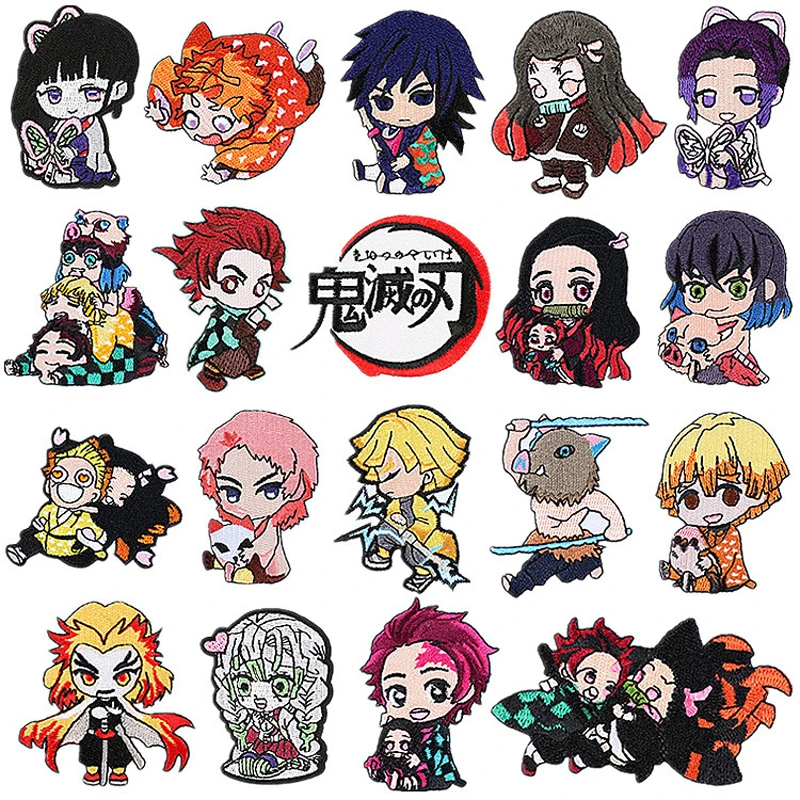 19Pcs Anime Demon Slayer Embroidery Patch Kimetsu No Yaiba Blade of Ghost For Gift Cosplay