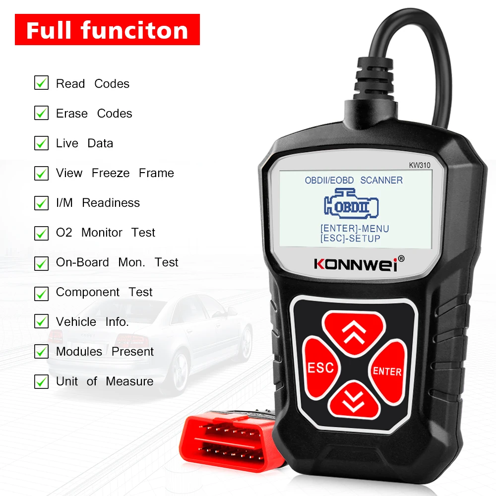 เครื่องสแกน KONNWEI KW310 OBD2 สำหรับรถยนต์ เครื่องมือวินิจฉัยรถยนต์ เครื่องสแกนยานยนต์ รองรับภาษารัสเซีย เทียบเท่า Elm327
