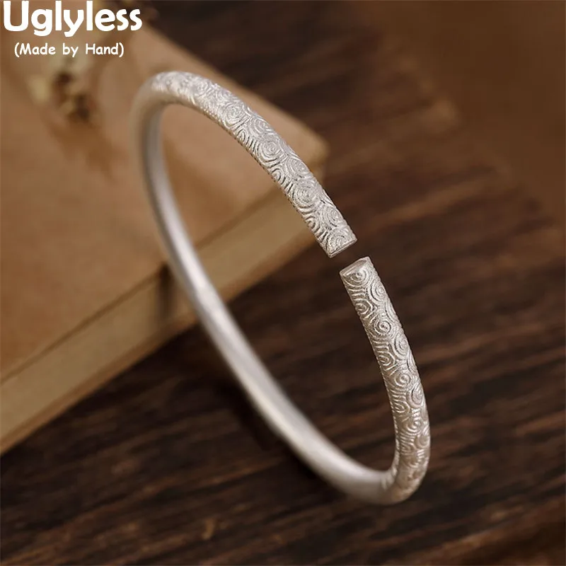 

Uglyless 100% Real 999 Pure Silver Bangles for Women 4MM Thick Solid Silver Engraved Vines Open Bangles Ethnic Fashion Jewelry