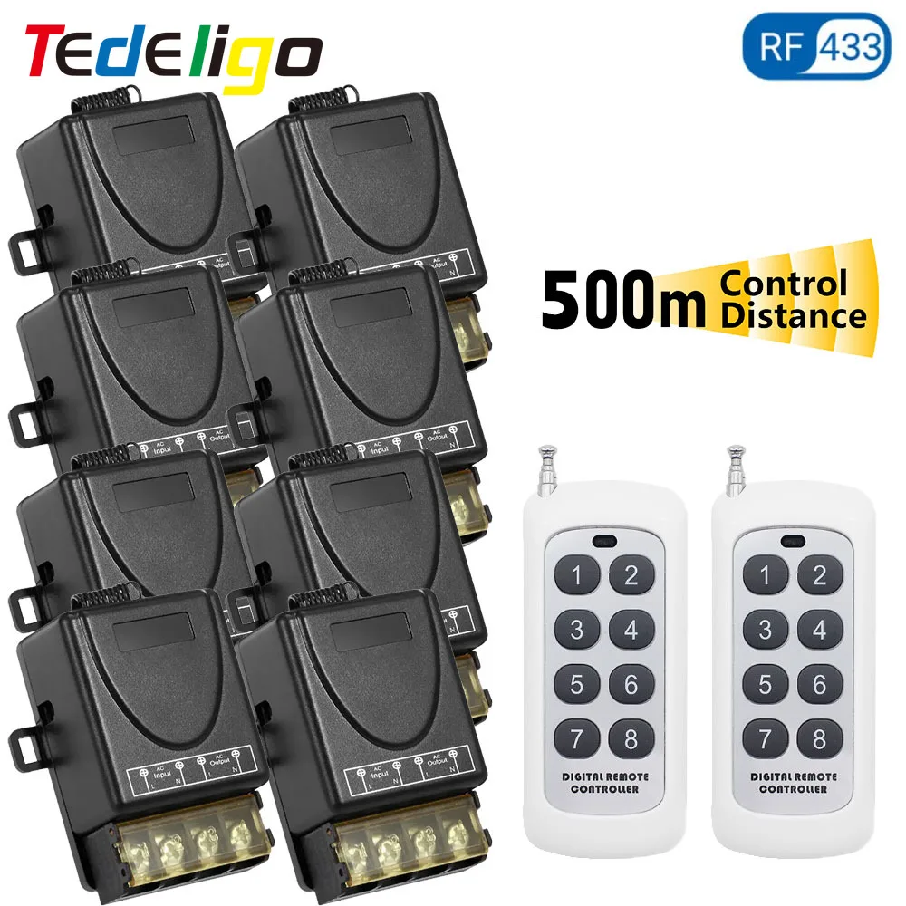 Tedeligo rf 433mhz 110v 220v 230v licht fernbedienung schalter drahtlos 500m sender 30a relais empfänger für wasserpumpen lüfter