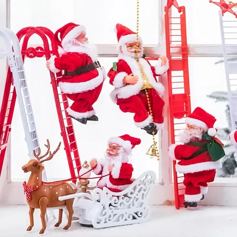 FY Electric Climbing Santa Claus Christmas Decoration Funny Dancing Santa Toy Gift for Kids Home Party Xmas Tree Ornament