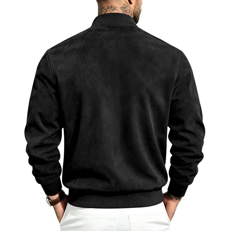 Herren Herbst- und Winter-Freizeitjacke in Übergröße aus Wildleder mit Reißverschluss und Stehkragen, Langarm – Detail 15
