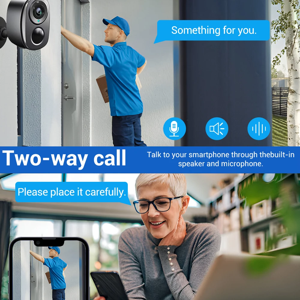 كاميرات مراقبة WiFi لاسلكية خارجية، كاميرا تعمل بالبطارية 2K، صفارة إنذار AI، رؤية ليلية ملونة، IP66 مقاومة للماء
