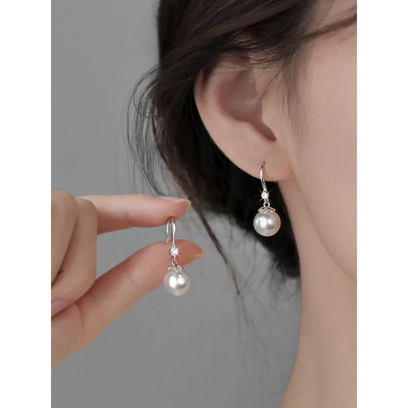 

XBAITU S999 Silver Imitation Pearl Earrings Floral Drop Earrings Women's Luxury High Heels Ear Studs Gift Box Paaging