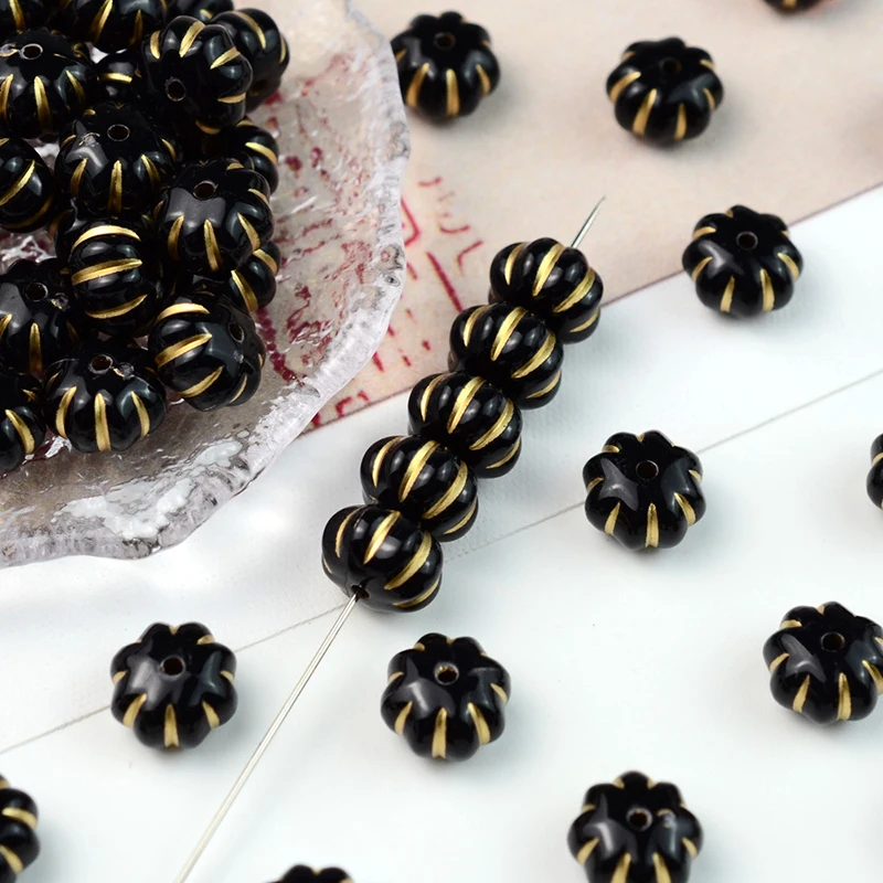 100개/묶음 DIY 믹스 쥬얼리 액세서리 12mm 금색 호박 비즈 아크릴 레진 금도금 평면 비즈 펜던트용