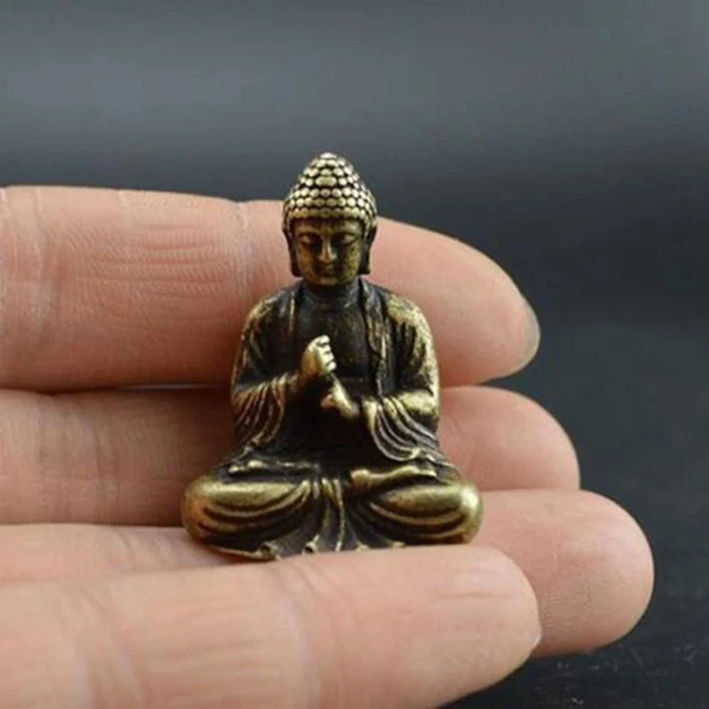 Mini estatua de Buda, estatua de bronce, budismo chino, cobre puro, estatua de Buda Sakyamuni