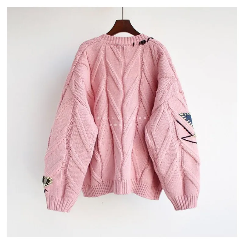 Fashion Lazy Style Embroidered Jumper Tops Autumn Sweater Graffiti Letters Y2k Knitted Cardigan Women Oversized Cardigan Jacket