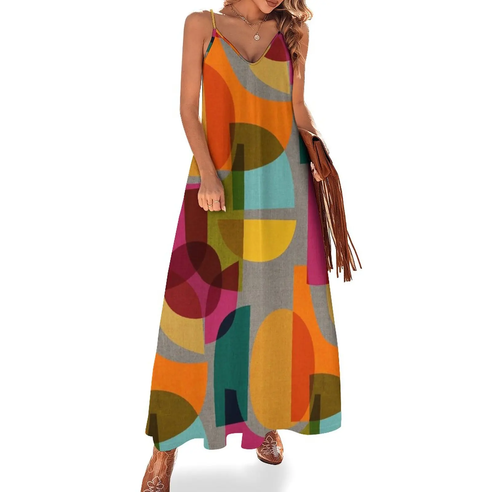 

Mid Century Kaleidoscope Sleeveless Dress women clothes women evening dress Clothing female