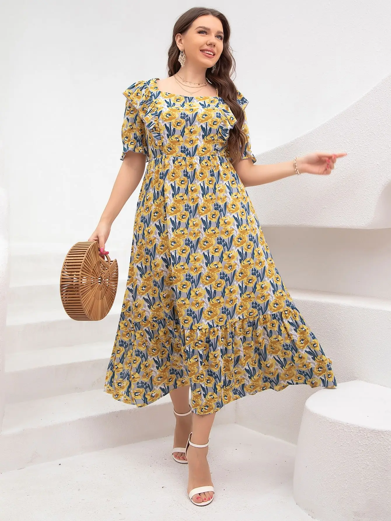 2025 新しいヨーロッパとアメリカの新しいアマゾン国境を越えた中東プラスサイズのプリントスカートドレス婦人服