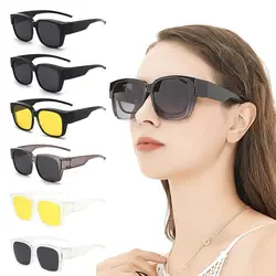 Polarized Fit Over Glasses Sunglasses for Women Men, Trendy Square Wrap Around Shades for Driving Riding, UV Protection