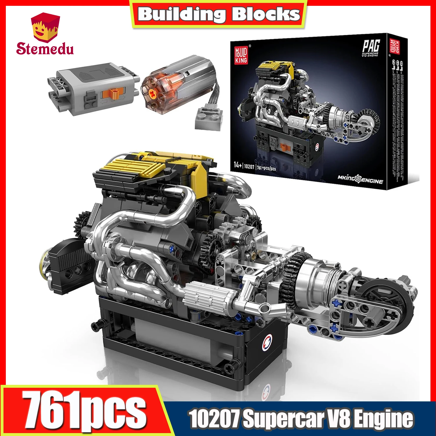 

10207 V12 модель двигателя суперкара Mold King-761 шт. DIY STEM Механическая инженерная конструкция для взрослых и детей Подарок