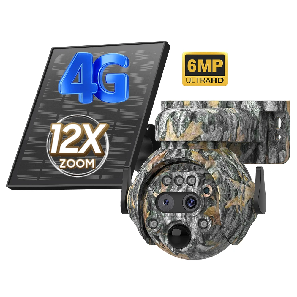 

New Arrival Mini 12X Zoom Maple Leaf Camouflage 4G Sim Card IP65 Solar Powered Battery PIR Solar Power Hidden Solar Camera