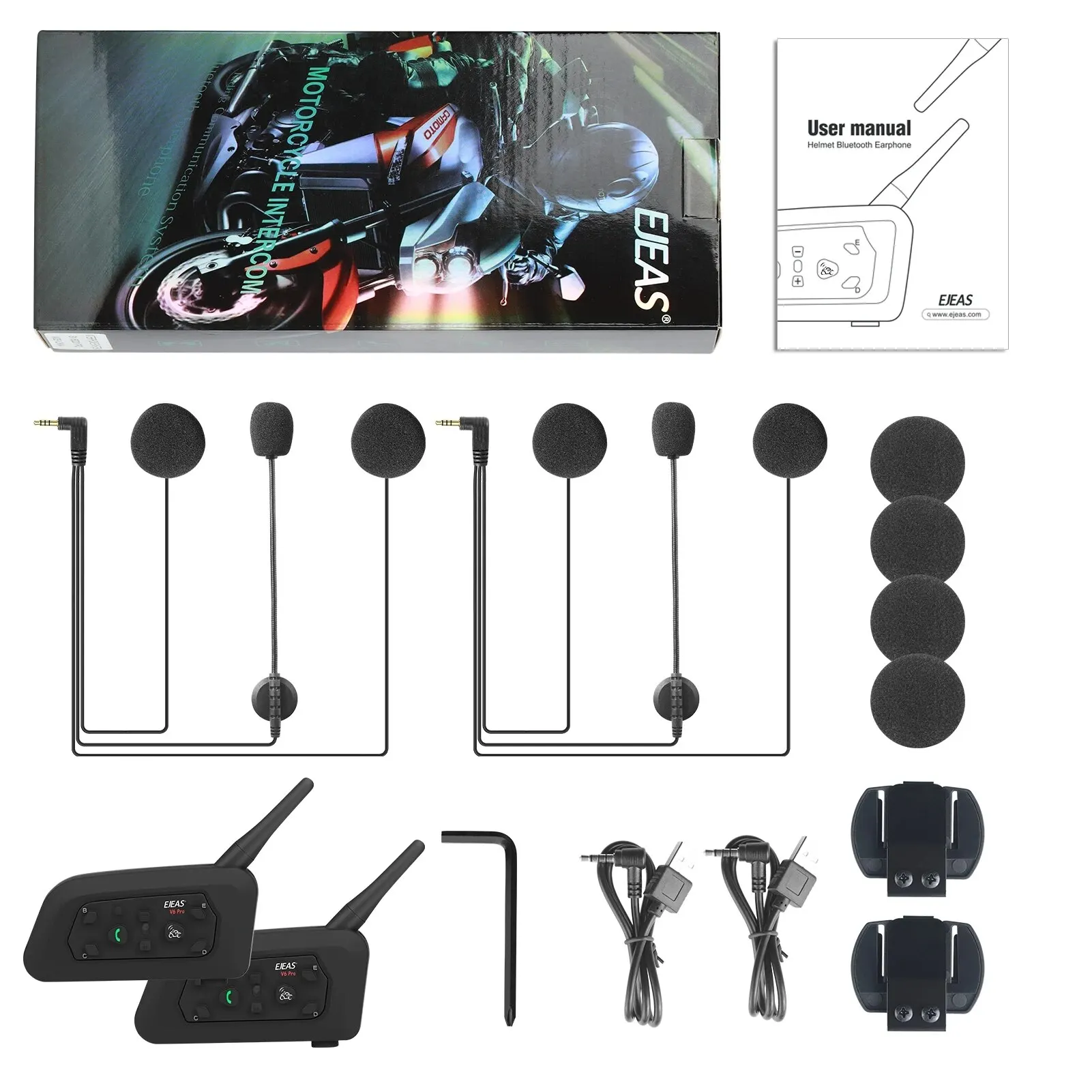 V6 PRO+/ plus Motorrad-Gegensprechanlage, Helm, Bluetooth-Headset, 6 Fahrer, 800 m, Kommunikator, wasserdichter Musik-Player, Gegensprechanlage, Neu
