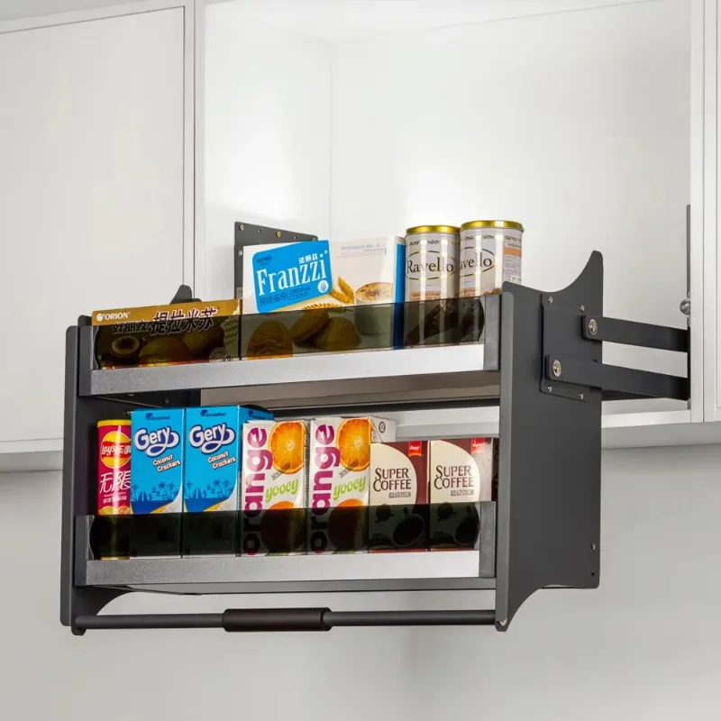 Roeasy Kitchen Storage Cabinet Lift System Pull-Out Down Shelves Elevator with Lifting Basket Kitchen Hardware Organization