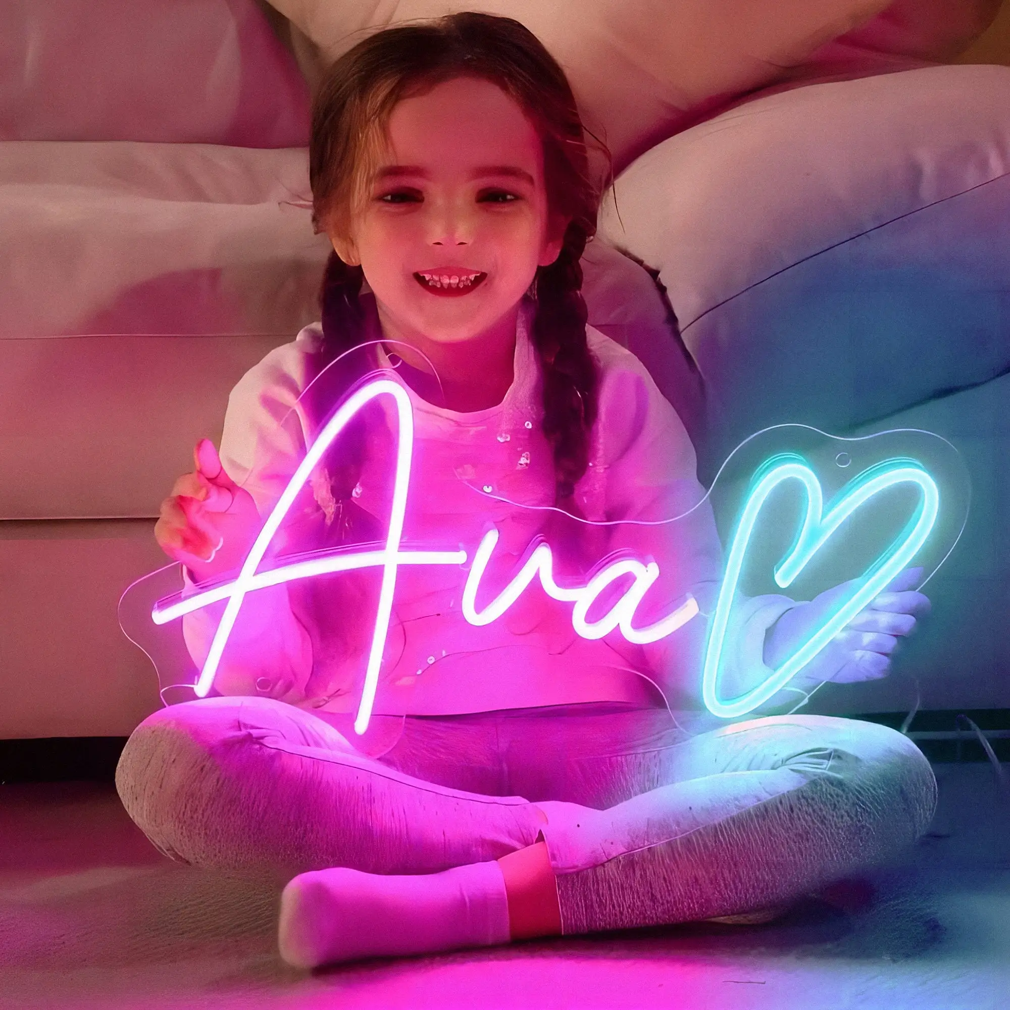 Letrero de neón personalizado con nombre de niño, regalo de cumpleaños, decoración de habitación, letreros LED personalizados, regalo para niña, niño, nombre, amor, dormitorio, decoración de pared del hogar