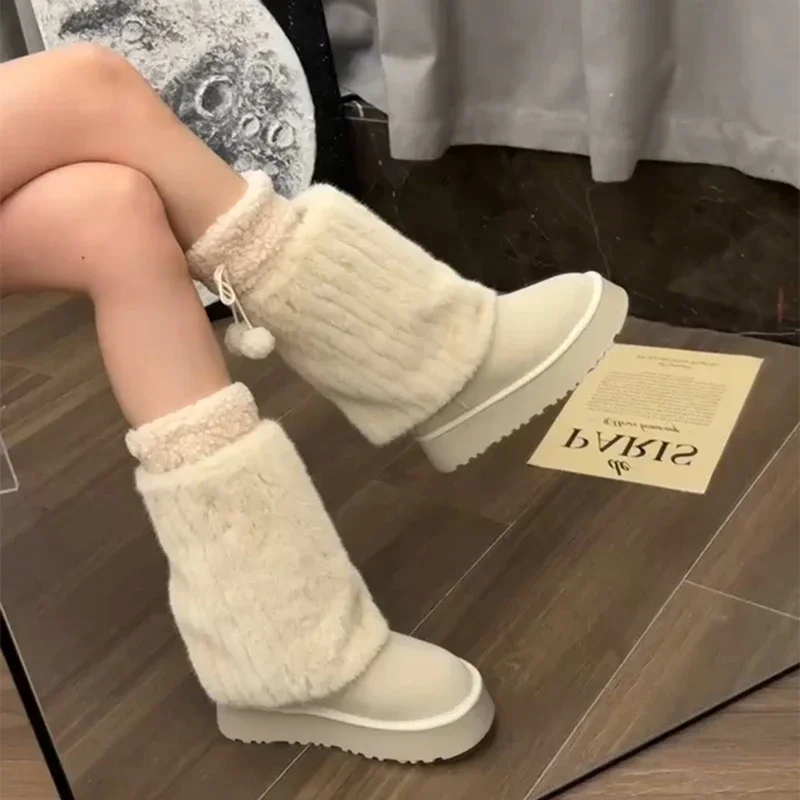 Inverno Mantieni caldo Peluche Stivali da neve da donna Moda Comfort Piattaforma Appartamenti Scarpe antiscivolo Stivaletti a metà polpaccio da donna