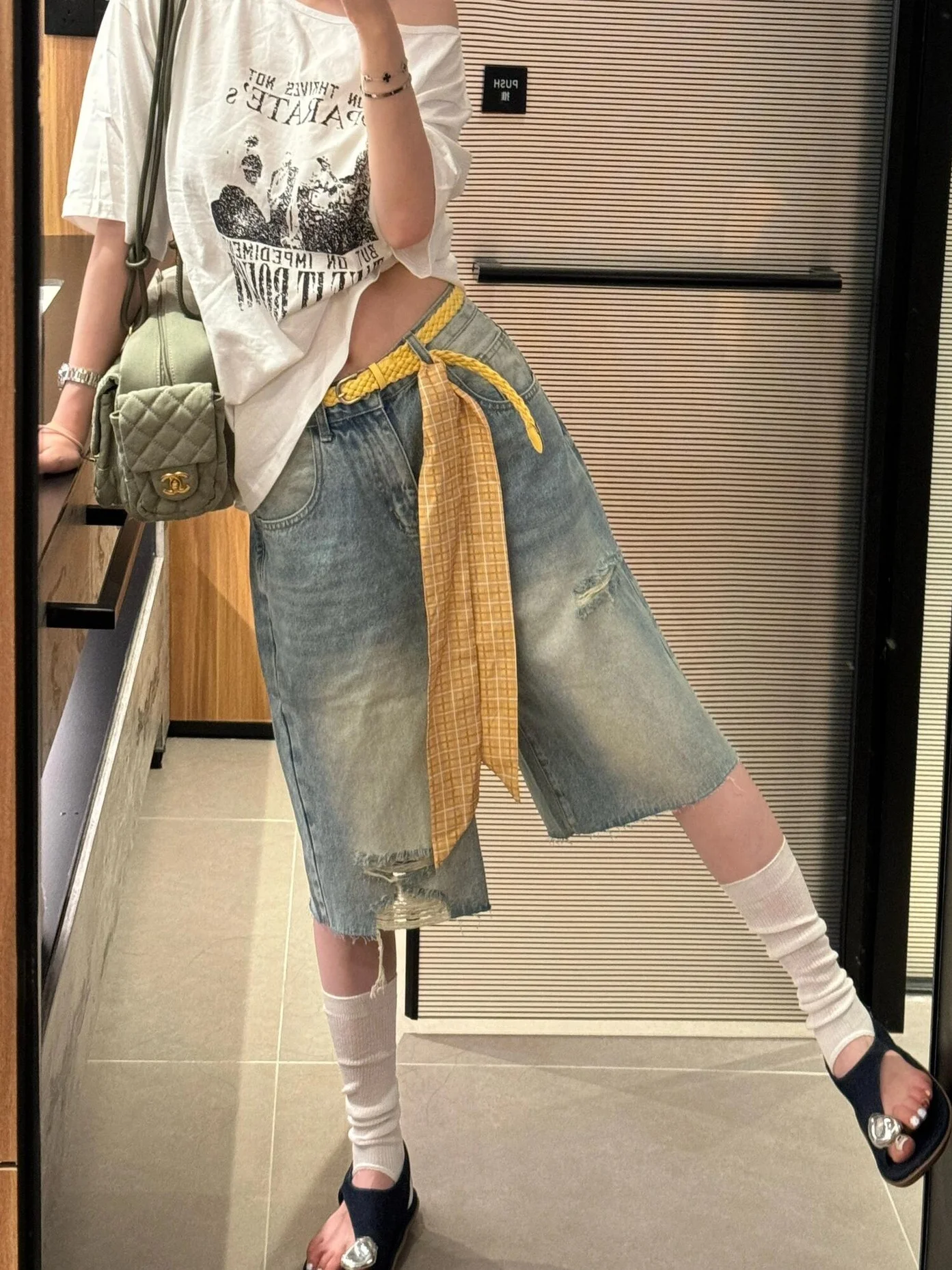 جينز نسائي صيفي فضفاض بتصميم أمريكي عتيق، واسع الساق، متوسط الطول، يساعد على تنحيف الجسم، بنمط عصري