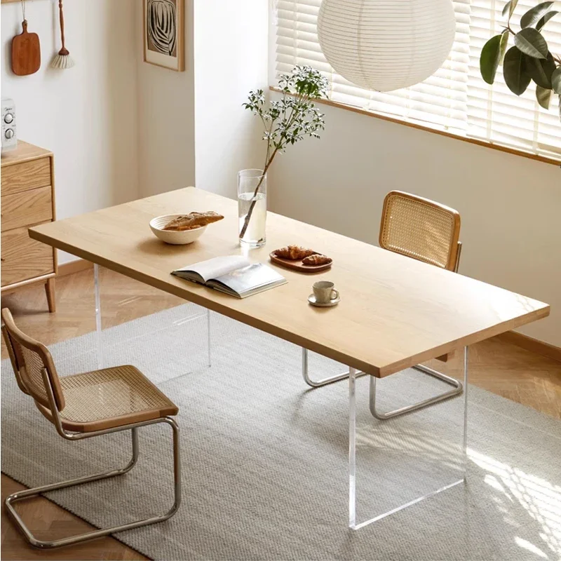 

Nordic acrylic suspended 8-person dining table Italian minimalist black solid wood dining table 1.8 meters Japanese-style