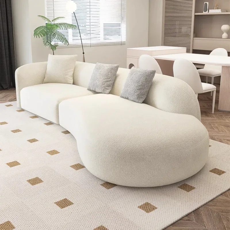 

Cream style fabric sofa living room small apartment special-shaped chenille lamb wool
