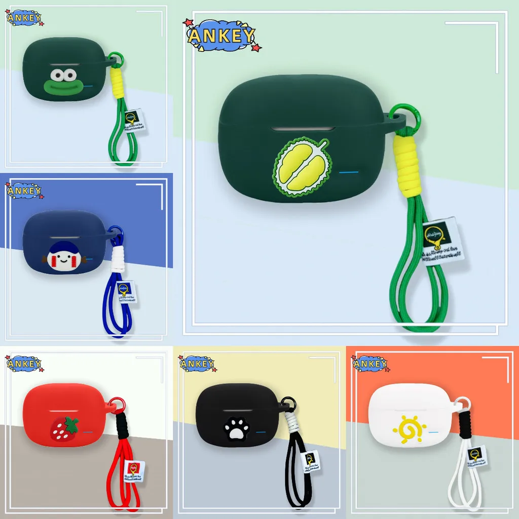 Pour EarFun Air Mini 2 TW203B couteur coque en silicone dinosaure couteurs doux protection casque couverture casque peau avec corde  main