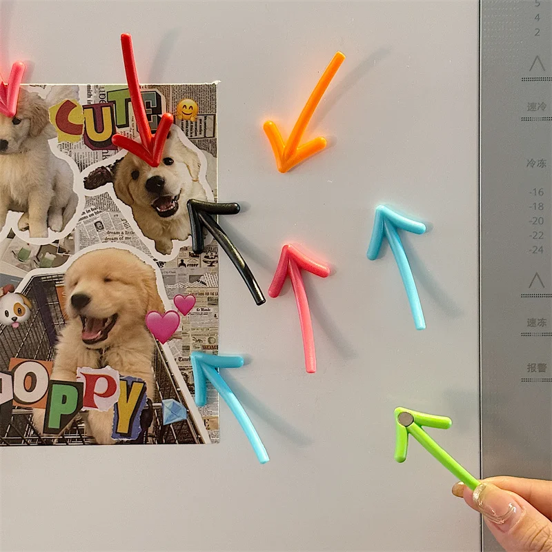 6pcs/pack Creative Candy-colored Arrow Magnetic Fridge Magnets Pegboard Decorative Stickers 3D Magnet Fridge Decor