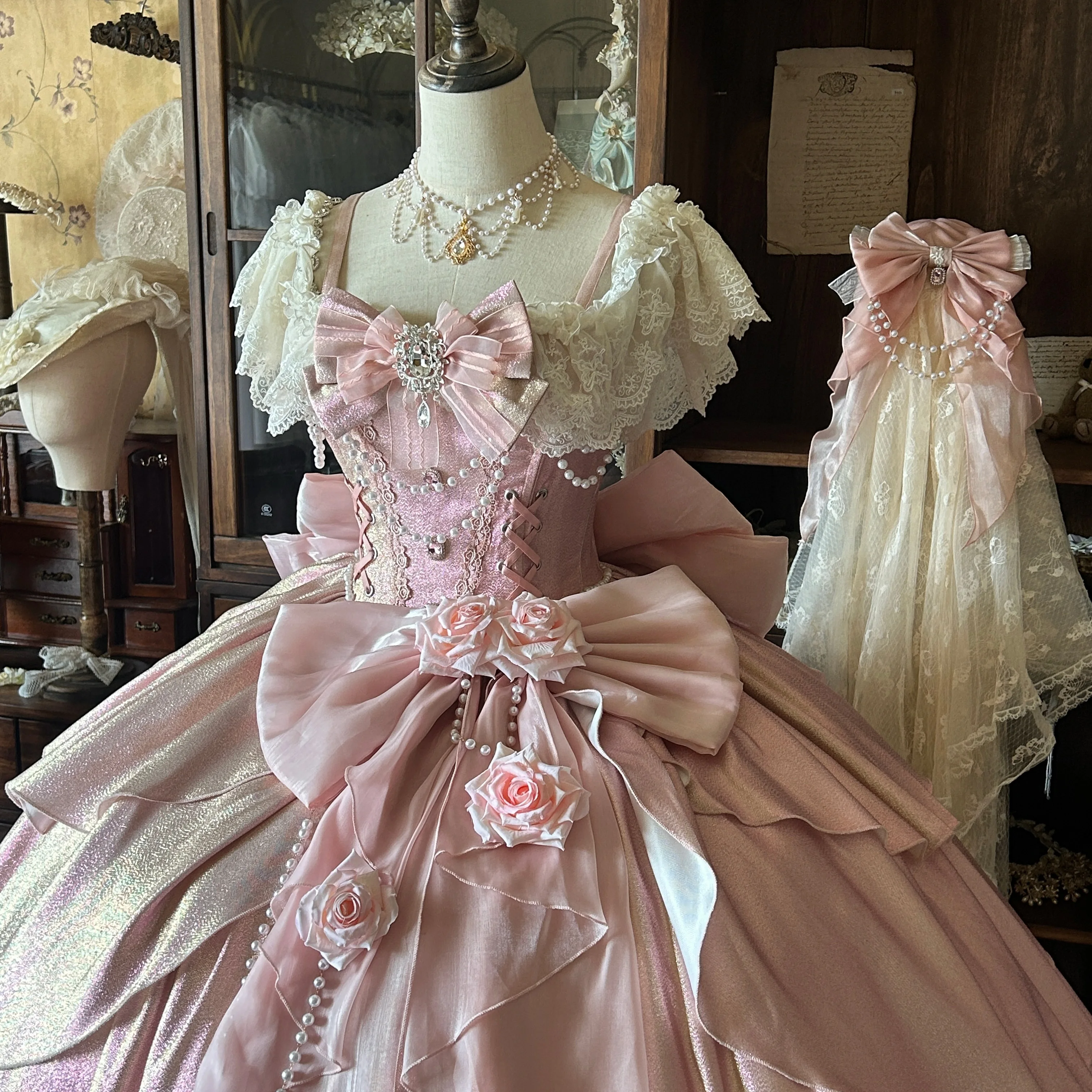 حالمة رائع اليابانية الأصلية لوليتا فستان الأميرة ثوب مسائي الوردي حفلة عيد ميلاد القادمة من العمر حفل القوس فستان حلو #6