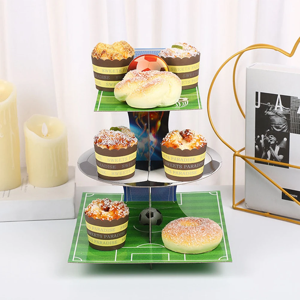 

2 set Paper Multi-layer Tray 2 Sets Cupcake Stand Cardboard Tiered Dessert Holders Rack Display Football Theme Cake Stand Set