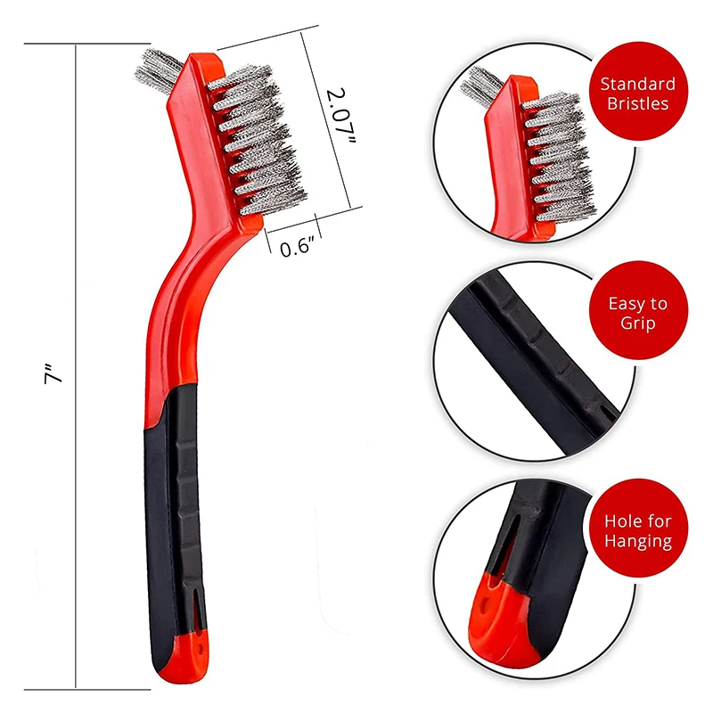 Mini Brush Set Of Three Kitchen Brushes For Gas Hoods Grease And Stain Removal Cooktop Cleaning Tools Steel Wire Small