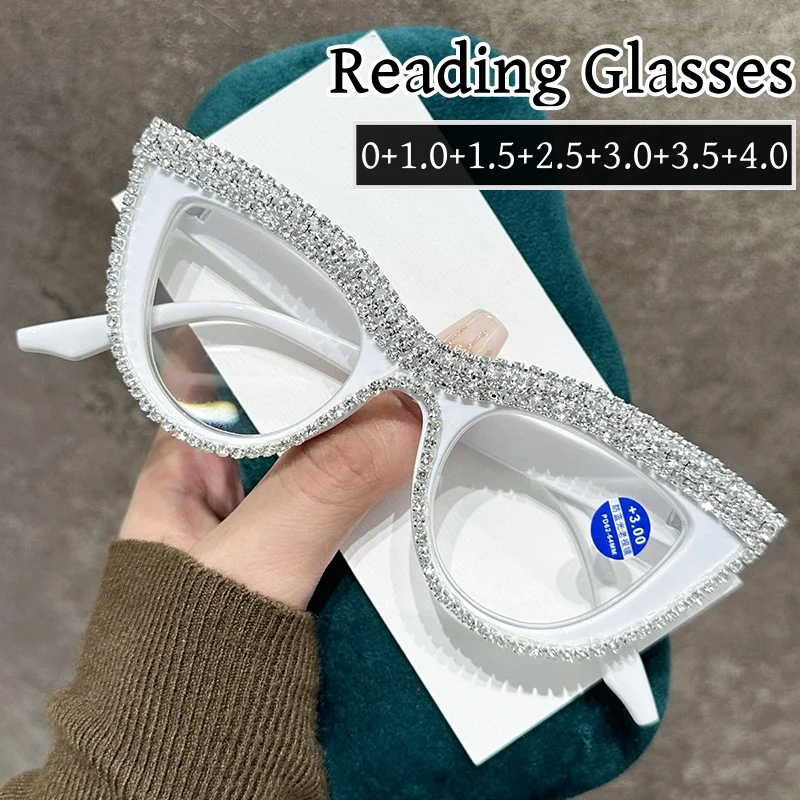 

Luxury Cat Eye Reading Glasses New Fashion Diamond Frame Far-sight Eyeglasses Finished Prescription Plus Reading Eyewear Diopter