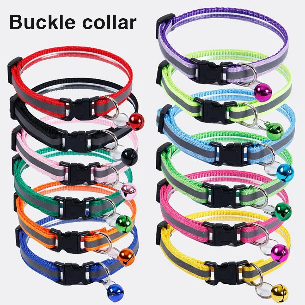 Safety Dog Collar Cat Necklace with Bell Pet Reflective Patch Collar Cat Buckle Adjustable Dog Collar Dog Supplies Chihuahua