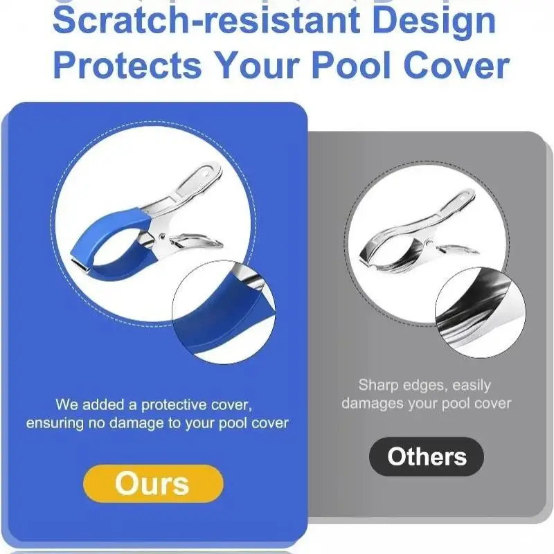 Swimming Pool Winter Cover Clips 12Pcs Heavy Duty Stainless Steel Blue Plastic Handle for Secure Pool Cover Fixing