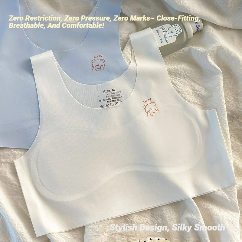 3Pcs Teenagers Comfortable Breathable Simple Training Bra Vest Soft Elastic Skin Friendly Lingerie For Girls No Steel Ring