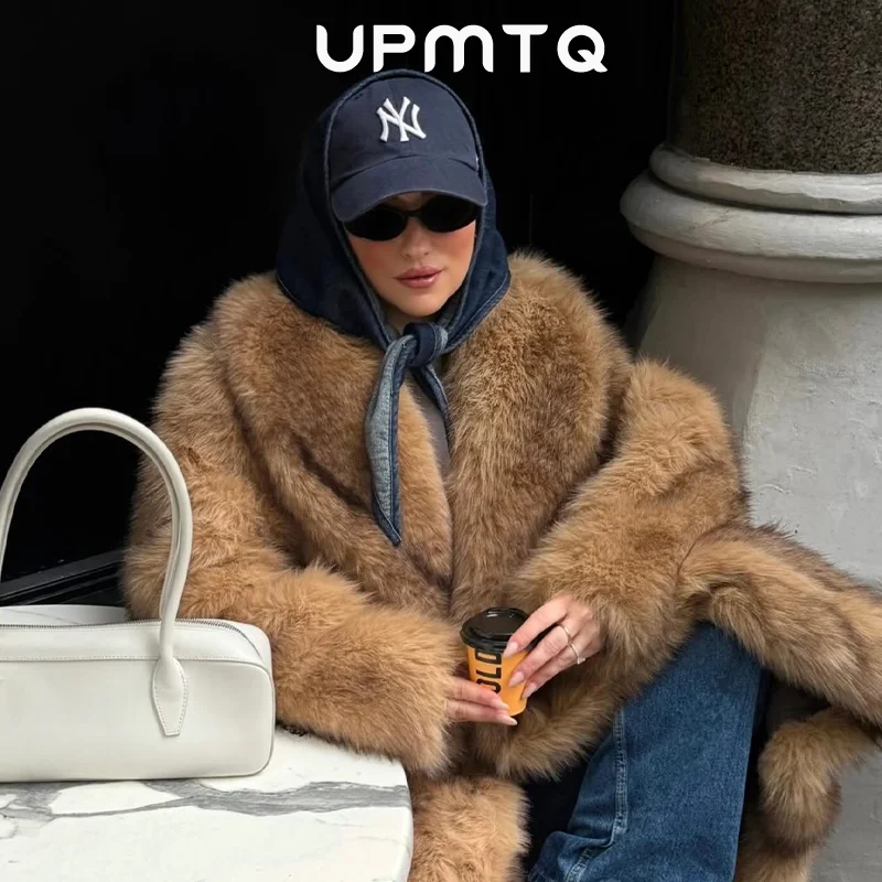 Slay Girl Winter Fashion Brown Stripes Faux Fox Fur Maxi Coat Iconic Plush Outwear Stylish Outfit Inspiration with Vintage Fur