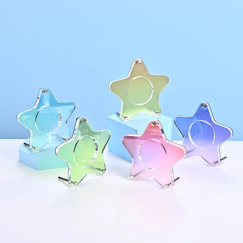 

Acrylic Badge Display Stand with Metal Base Detachable Holder for Anime Souvenir Gradient Color Stars Butterfly Dustproof Stand