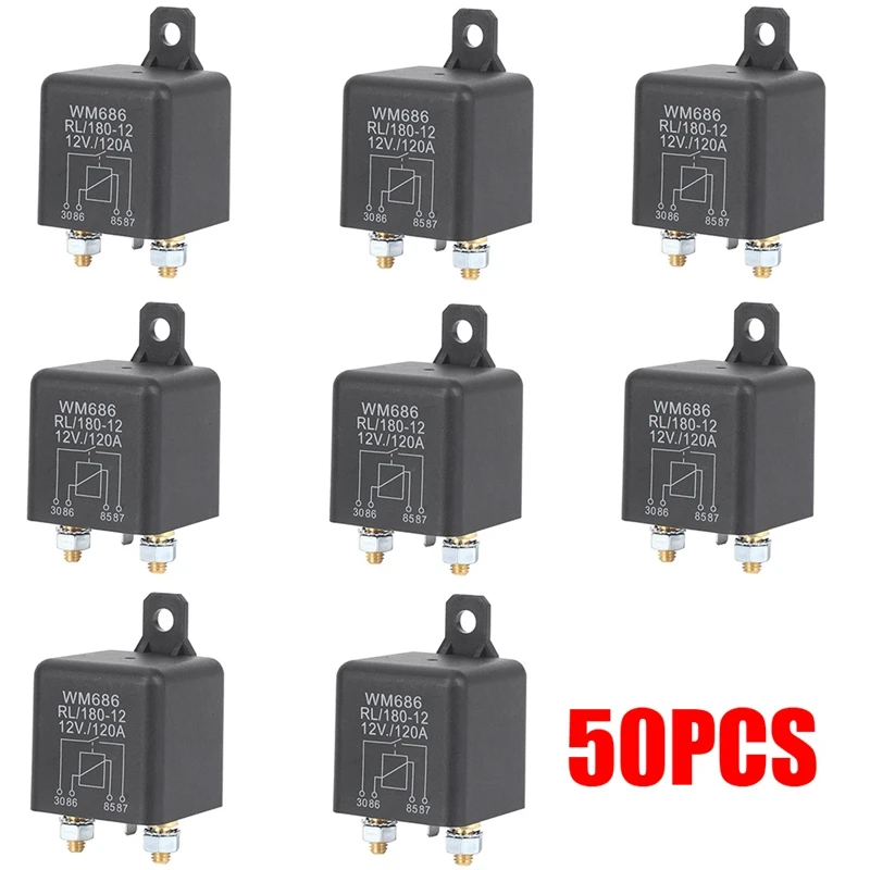 50PCS Black Relay Starter Relay DC 12V 100A 4-Pin WM686 Normal Open Car Starter Relay For Control Battery ON/OFF