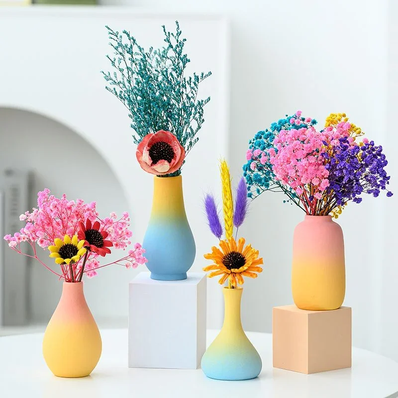 Small Vase Ceramic Ornaments for Living Room Dining Table TV Cabinet Wine Cabinet Soft Decoration Home Flower Decorations Vases