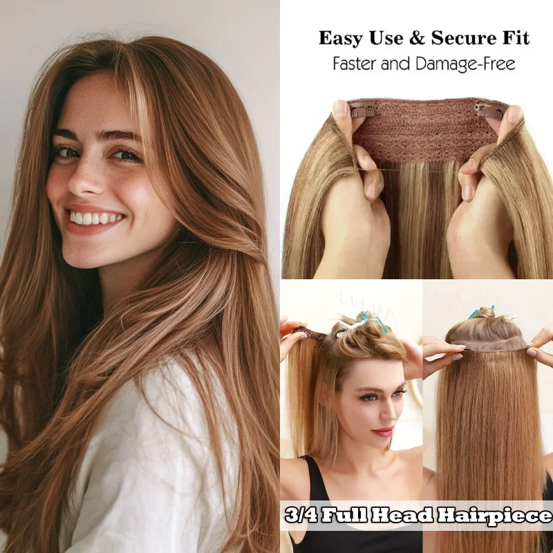 Clip In Human Hair Fish Line Hair Extensions 18inch One Piece Weft Ready Stock Wholesale Color P27-613 P4-613