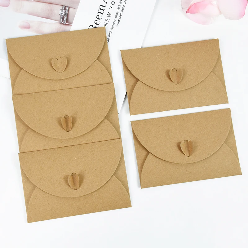 10PCS Kraft Paper Envelope 3D Love Button Invitation Greeting Card Valentine\'s Day Gift Letter Wedding Party Invitation Cards