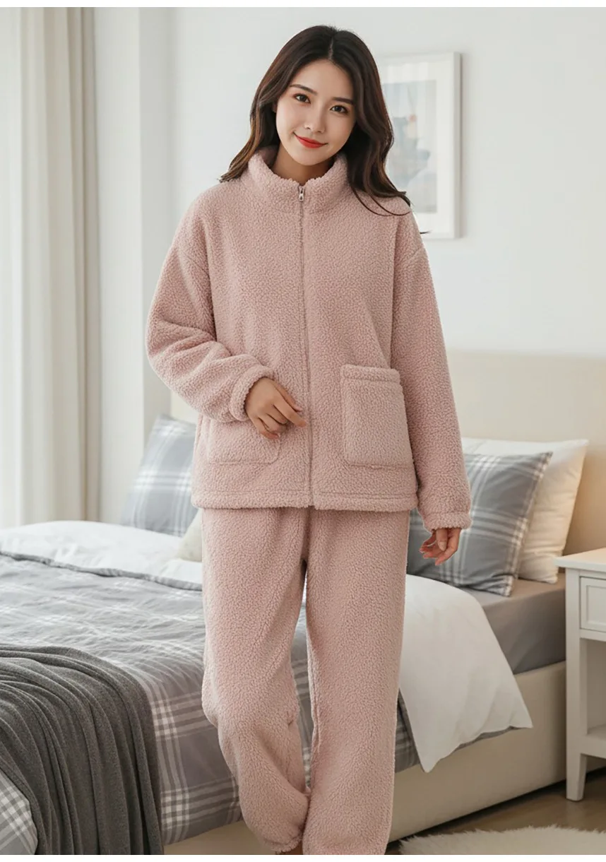 

Женский зимний теплый дизайн на молнии, повседневный свободный комплект домашней одежды, длинные брюки све