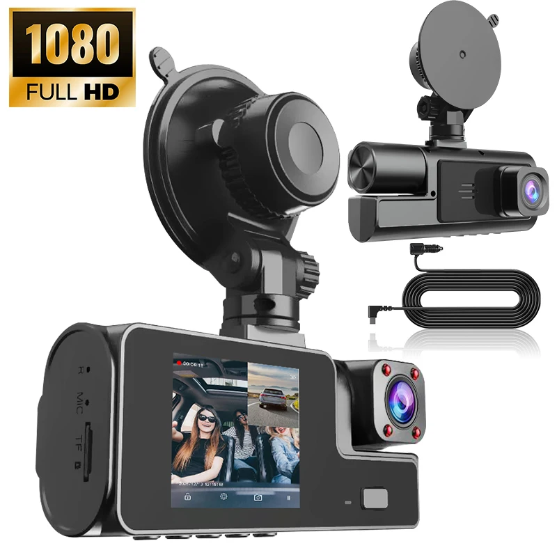 1080P Dual Lens Dash Cam 2 Channel | HD Video Recorder, Wide Angle, Night Vision Car DVR Front & Rear - Gift