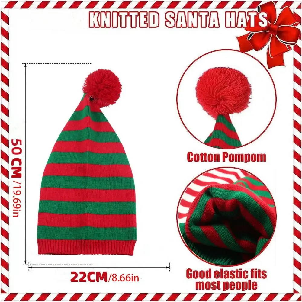 Gorro de punto de Navidad de Papá Noel a la moda, gorro de Papá Noel a rayas verdes y rojas, gorro de lana, cálido de ganchillo