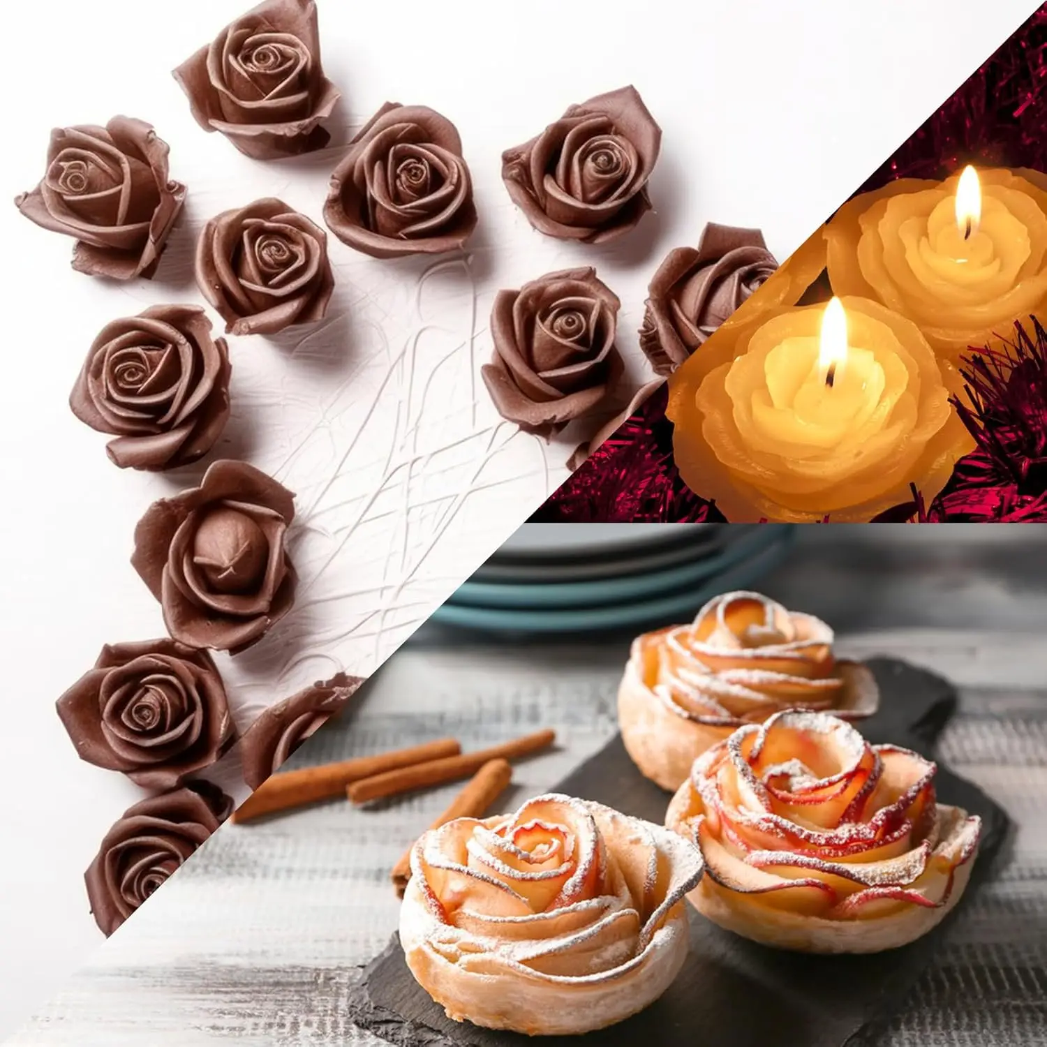 1PS Rose Flower Silicone Mold for Baking,6-Cavity Rose Ice Cube Mold for Candy Chocolate Cake Baking Random Color