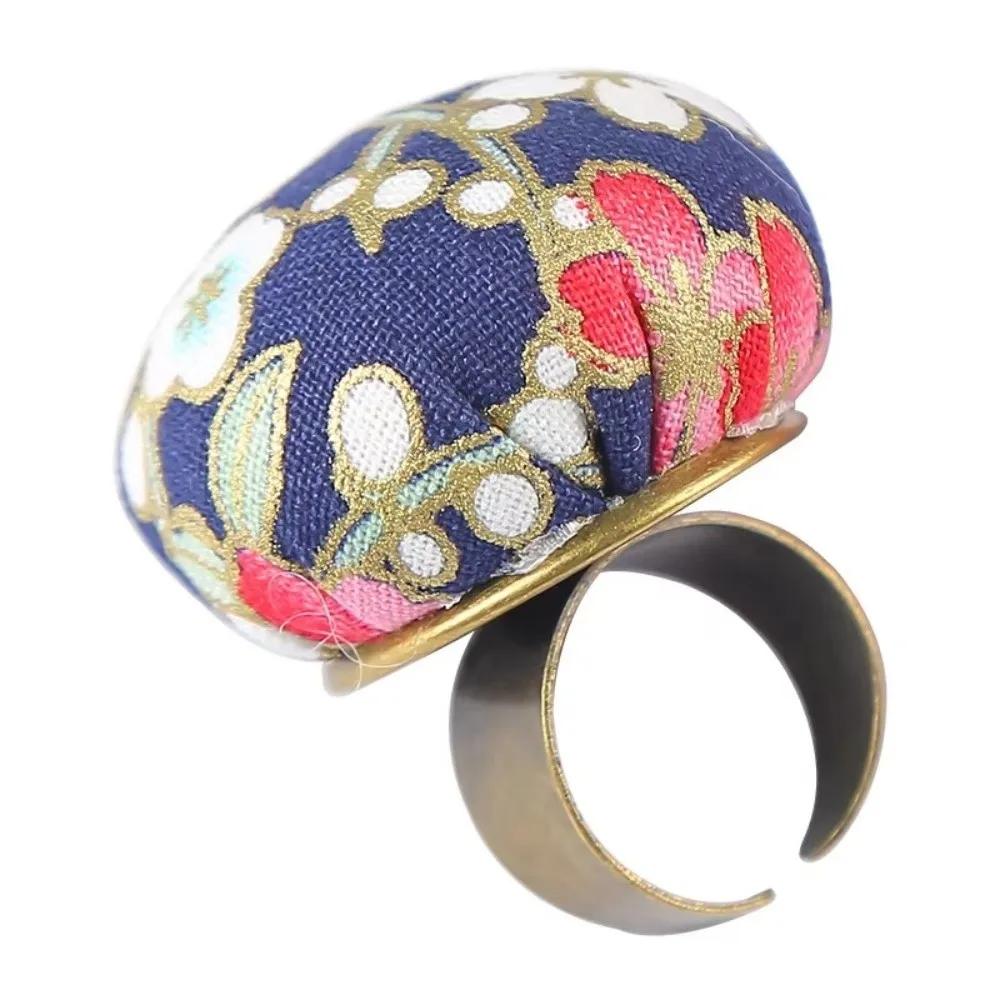 Retro Floral Pattern Finger Ring Pincushion Handmade DIY Pin Holder Adjustable Needle Ring Sewing Quilting Handy