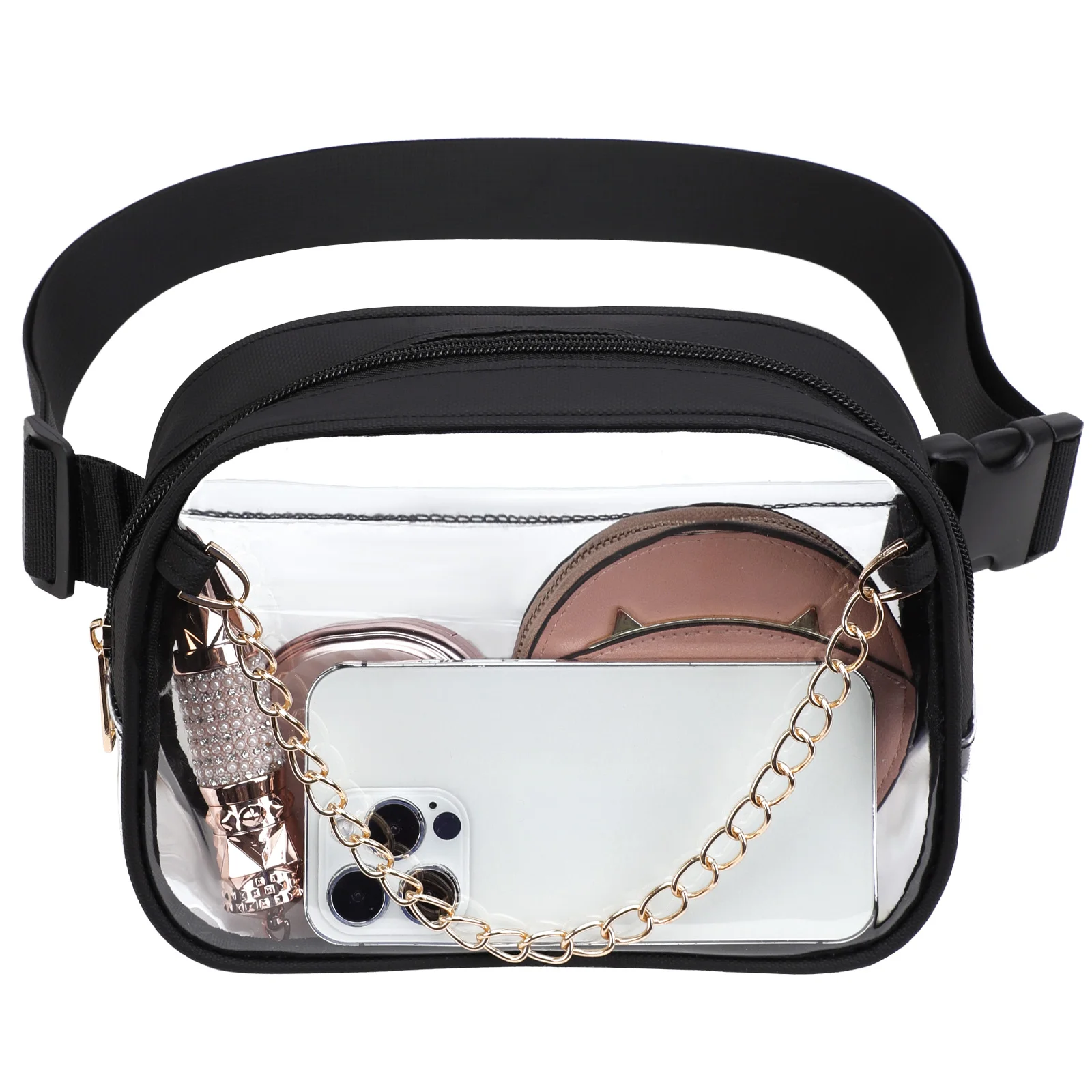 TINYAT PVC Belt Bag Trendy Transparent Fanny Pack for Women Clear Waist Bag Cell Phone for Muisc Festival Check out Friendly