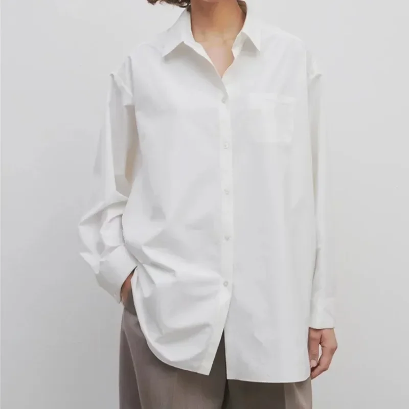 Shirt 2024 Spring/Summer Cotton Silhouette Shirt White Square Neck Shirt Women's Loose Top Old Money Style